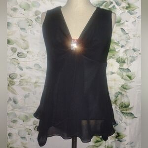 5For$12 Elegant Black Top with Rhinestone Detail